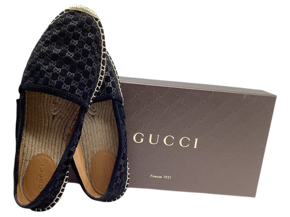 Gucci Slip-On’s Women’s Size 8 GG Monogram Suede Espadrilles in Black